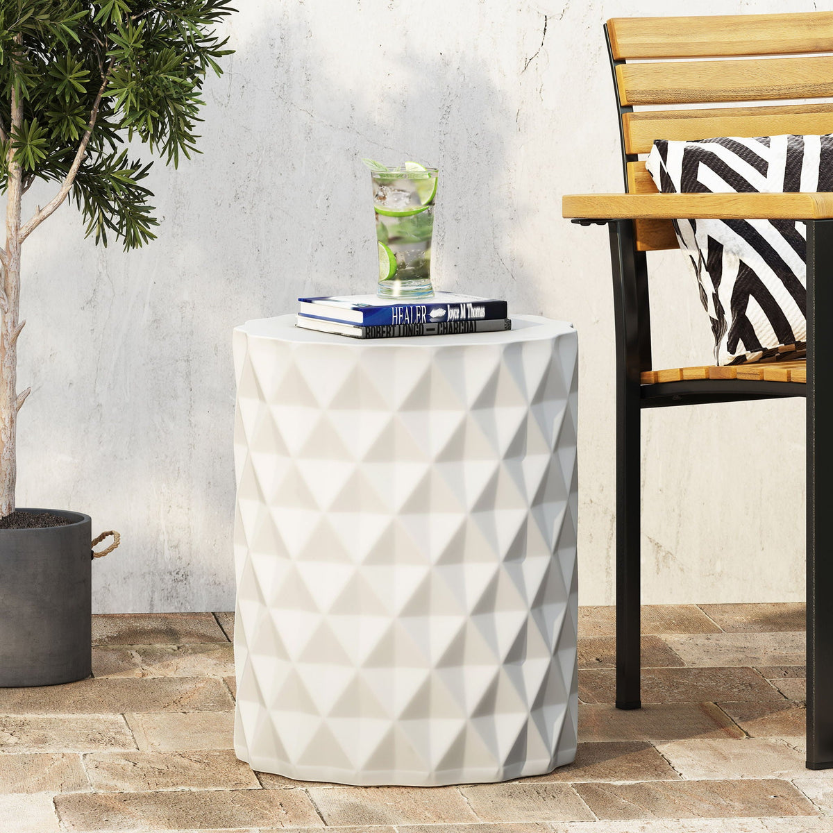Outdoor Lightweight Concrete Side Table - Antique White, photo 6 of 10