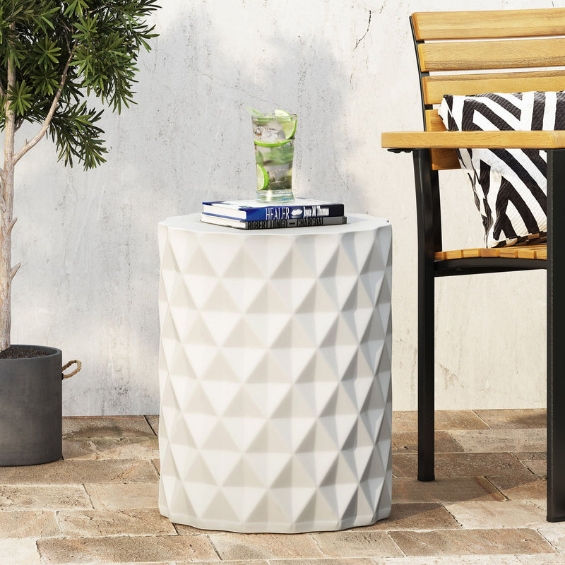 Outdoor Lightweight Concrete Side Table - Antique White, photo 6 of 10