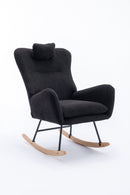 35.5 inch Rocking Chair, Soft Teddy Velvet Fabric Rocking Chair for Nursery, Comfy Wingback Glider Rocker with Safe Solid Wood Base for Living Room Bedroom Balcony (dark grey)