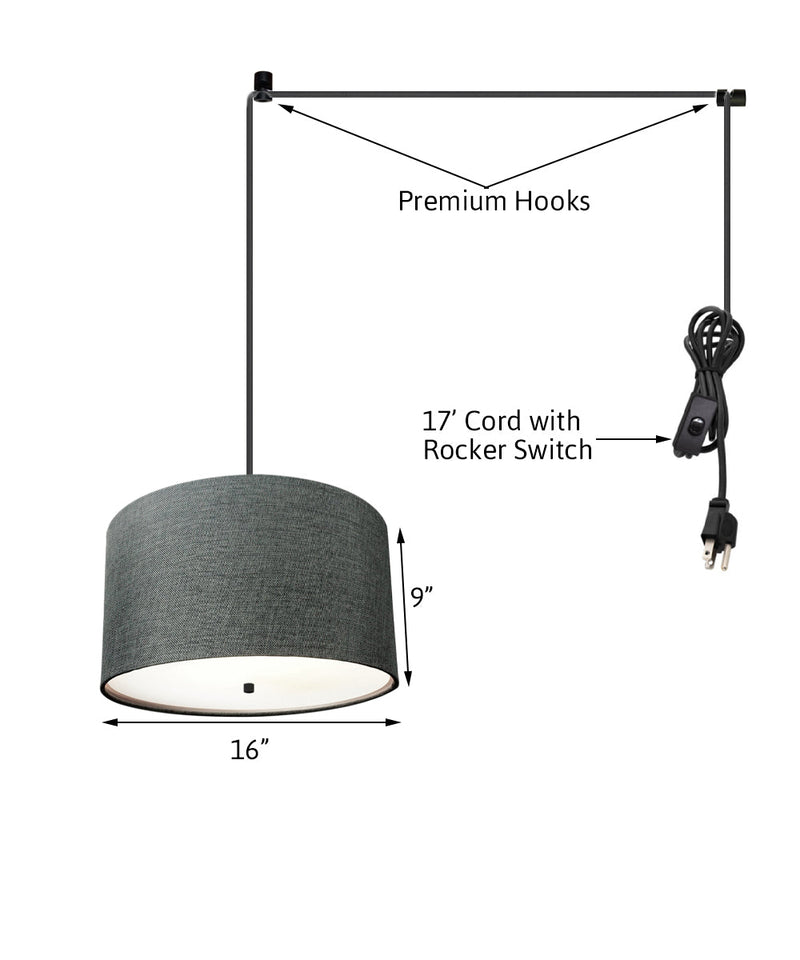 18"W 2 Light Swag Plug-In Pendant  Granite Gray with Diffuser Black Cord