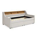 Twin Upholstered Sofa Bed With LED Lights, Storage Drawers, Adjustable Headboard & Wireless Charging - Beige by HouseOfZazla