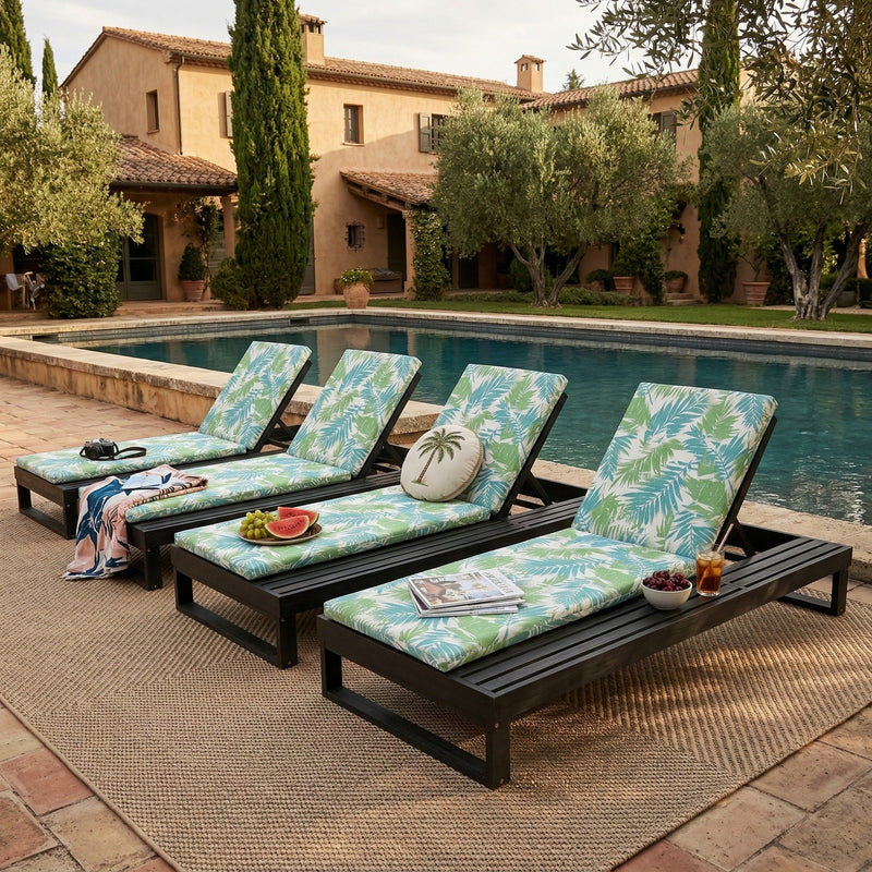 Black Acacia Wood Chaise Lounge with Leaf Coconut Cushion, photo 8 of 10