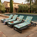 Black Acacia Wood Chaise Lounge with Leaf Coconut Cushion by HouseOfZazla