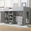 Loft Bed With Built In Wardrobe, Desk, Shelves, And Drawers