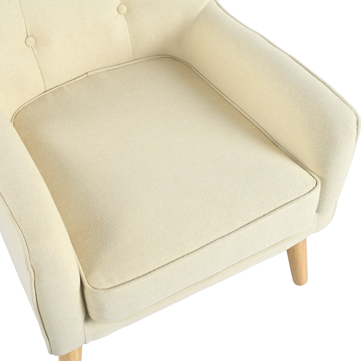 Mid-Century Modern Armchair - Tufted Fabric Accent Chair with Solid Wood Legs, photo 7 of 10