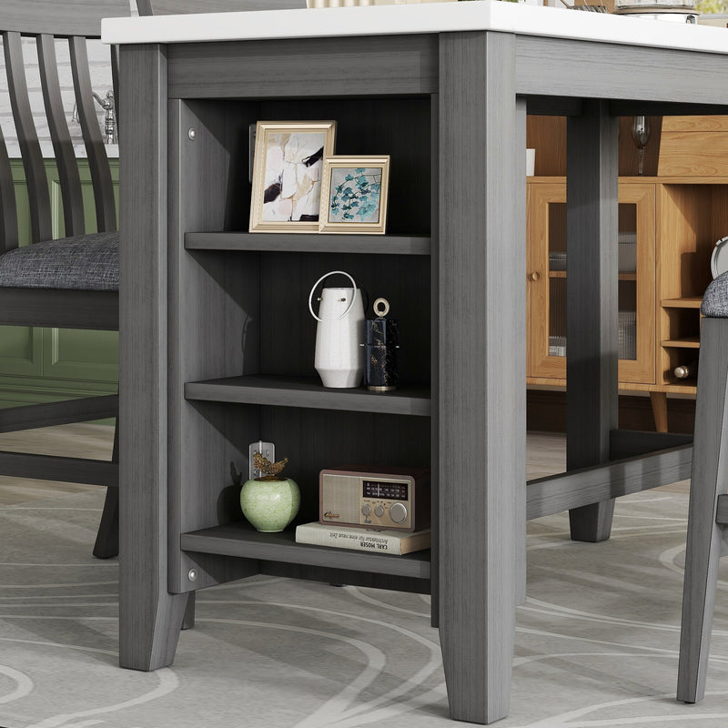 5-piece Counter Height Dining Table Set with Built-in Storage Shelves,Grey(OLD SKU W504S00143)
