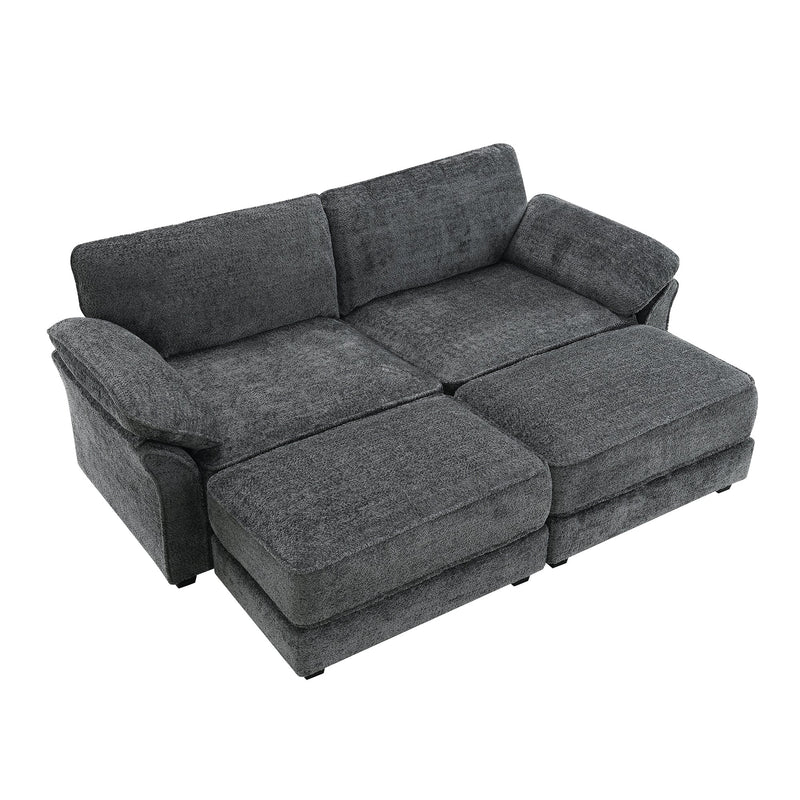 Free Combination Modular Convertible Sectional Sofa Bed Set, 4 Seat Upholstered Sleeper Corner Couch, Deep-Seat Loveseat with Ottoman for Living Room, Office, Apartment,2 Colors