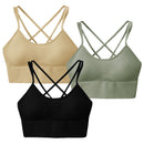 3Packs Women Cross Back Sport Bras Padded StrappyÊMedium Support Bras SexyÊFitnessÊTank Tops with Removable Pads for Gym Yoga Workout Running