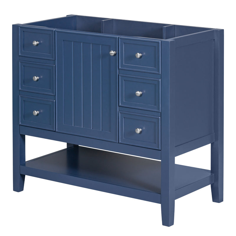 36" Bathroom Vanity without Sink, Cabinet Base Only, One Cabinet and three Drawers, Blue