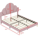 Queen Size Upholstered Bed Frame with Elegant Design, Modern Velvet Platform Bed with Petal Shape Headboard,Pink