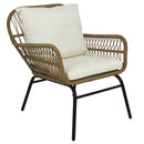 6PCS Outdoor Patio Balcony Natural Color Wicker Sofa Chair Set with Beige Cushion,Round Tempered Glass Table