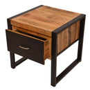 24 Inch Single Drawer Mango Wood Bedside Table, Iron Sled Style Base, Brown, Black