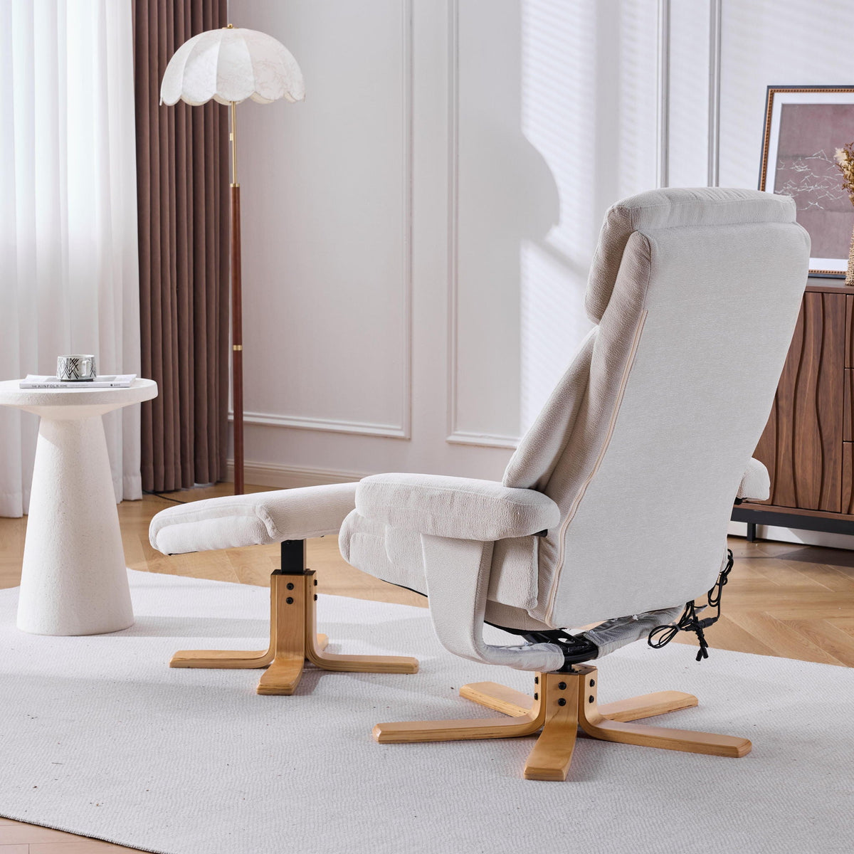 Upholstered Heated Massage 360° Swivel Accent Chair With Ottoman, photo 33 of 40