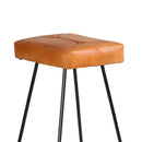 32 Inch Modern Bar Stool, Genuine Leather Seat, Metal Frame, Button Tufted, Tan Brown, Black