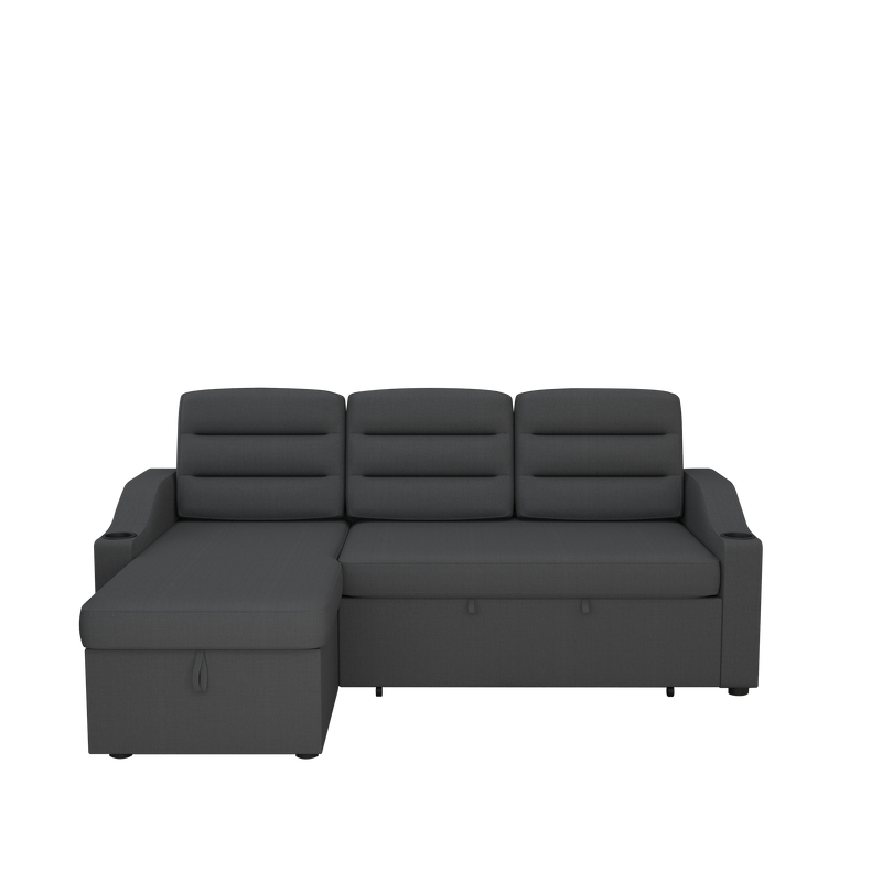 83.5" Convertible Sleeper Combo Sofa, Convertible Sofa Bed Polyester Pullout Bed with Storage Recliner and Cup Holder for Living Room, Tight Spaces