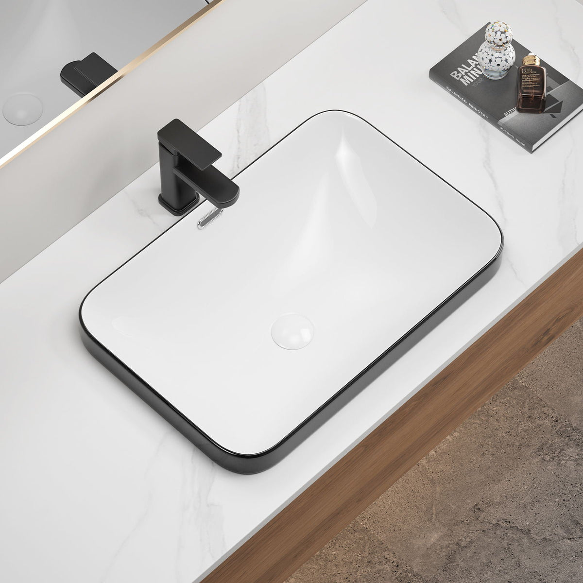 Undermount Bathroom Sink, Vessel Basin For Vanity Countertop - Black White, photo 7 of 10