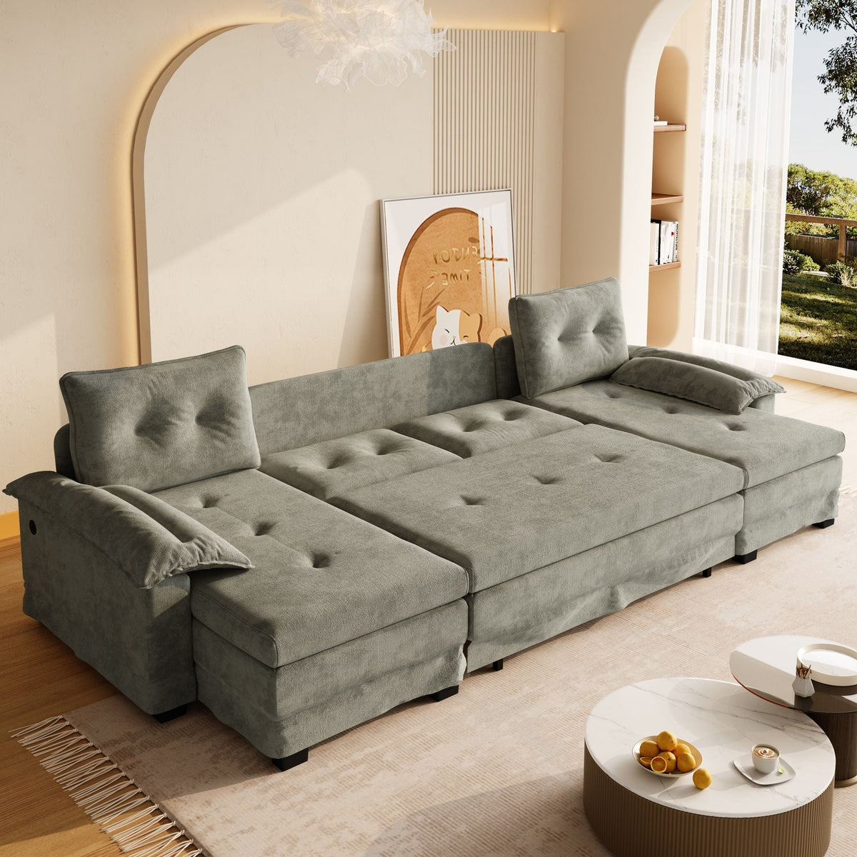U-Shaped Sleeper Sofa With Pull Out Bed, Removable Armrests & USB Ports For Living Room, photo 11 of 12