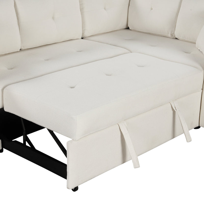 87.4" L-shape Sofa Bed Pull-out Sleeper Sofa with Wheels, USB Ports, Power Sockets for Living Room, Beige