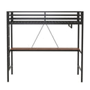 Adam - Twin Loft Bunk Bed With Cinnamon Wood Desk And Closet Rod - Black by HouseOfZazla
