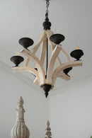 6 - Light Wood Chandelier, Hanging Light Fixture with Adjustable Chain for Kitchen Dining Room Foyer Entryway, Bulb Not Included