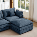 Modern Modular Sectional Sofa 105-Inch L-Shaped Couch Set with Movable Ottoman in Blue Chenille