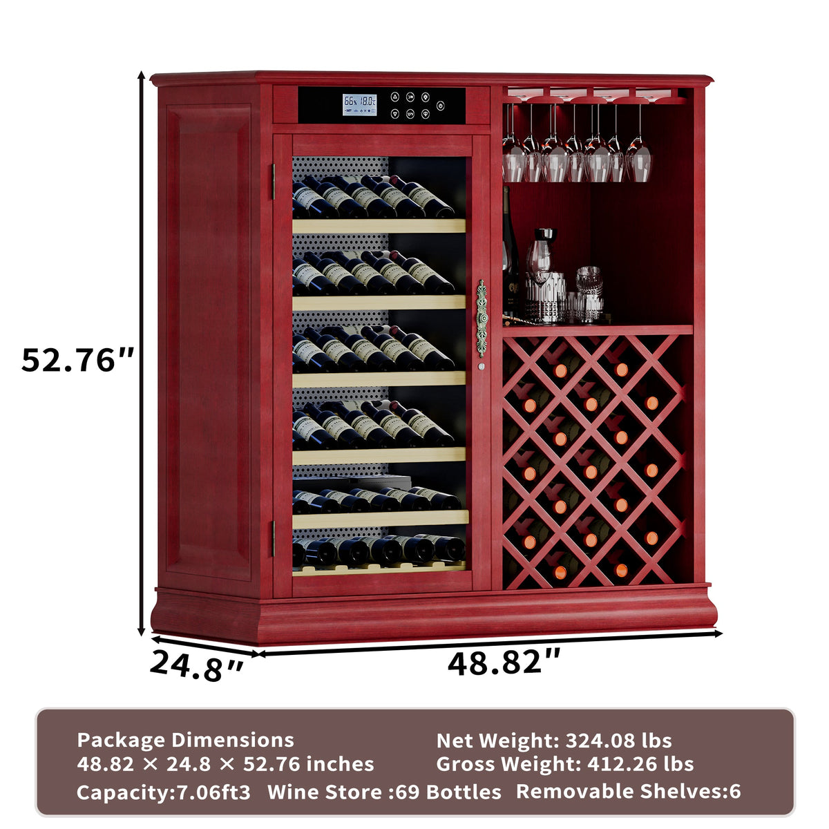 69 Bottles Wood Wine Refrigerator Cabinet, photo 10 of 10