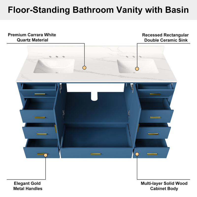 60" Solid Wood Bathroom Vanity with Double Sinks, photo 10 of 10