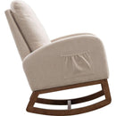 27.2"W Rocking Chair for Nursery, Polyester Glider Chair with High Back and Side Pocket, Rocking Accent Armchair with Rubber Wood Legs for Living Room/Bedroom.Beige