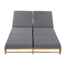 Light Teak Acacia Wood Double Chaise Lounger Set
