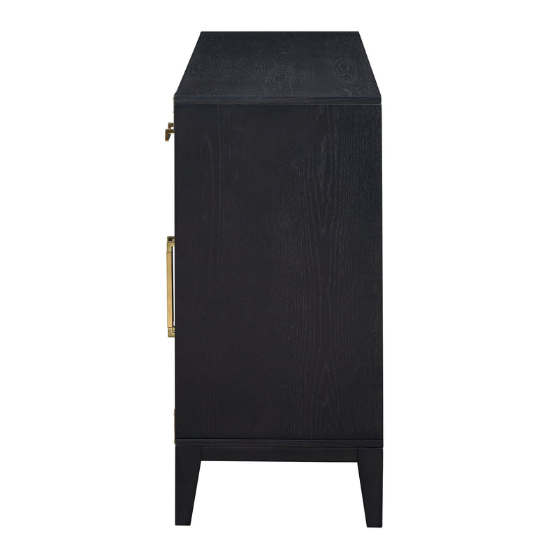 6-drawer and 2-Cabinet Retro Sideboard with Extra Large Storage Space, with Gold Handles and Solid Wood Legs, for Kitchen and Living Room (Black)