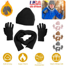 Winter Knitted Hat Scarf Gloves 3Pcs Winter Warm Beanie and Touch Screen Gloves Long Neck Scarf Set Knit Beanie Skull Cap Neck Warmer Anti-Slip Mitten