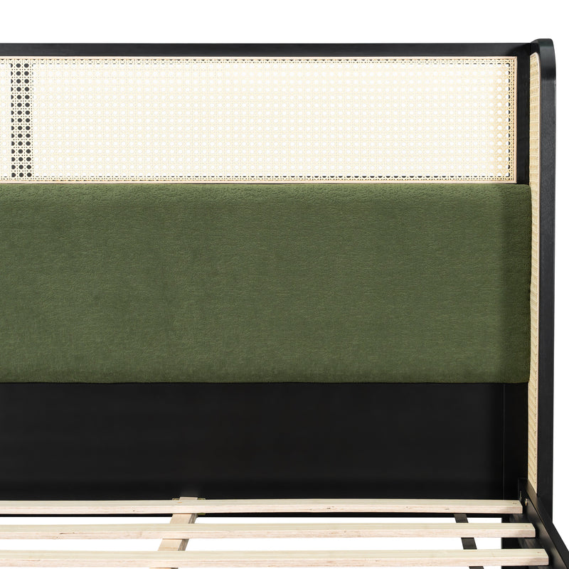 King Size Bed Frame with Black Frame and Green Upholstered Headboard, photo 10 of 10