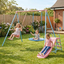 Xns107 - 2 Swing Set With Slide For Outdoor - Blue / Pink by HouseOfZazla