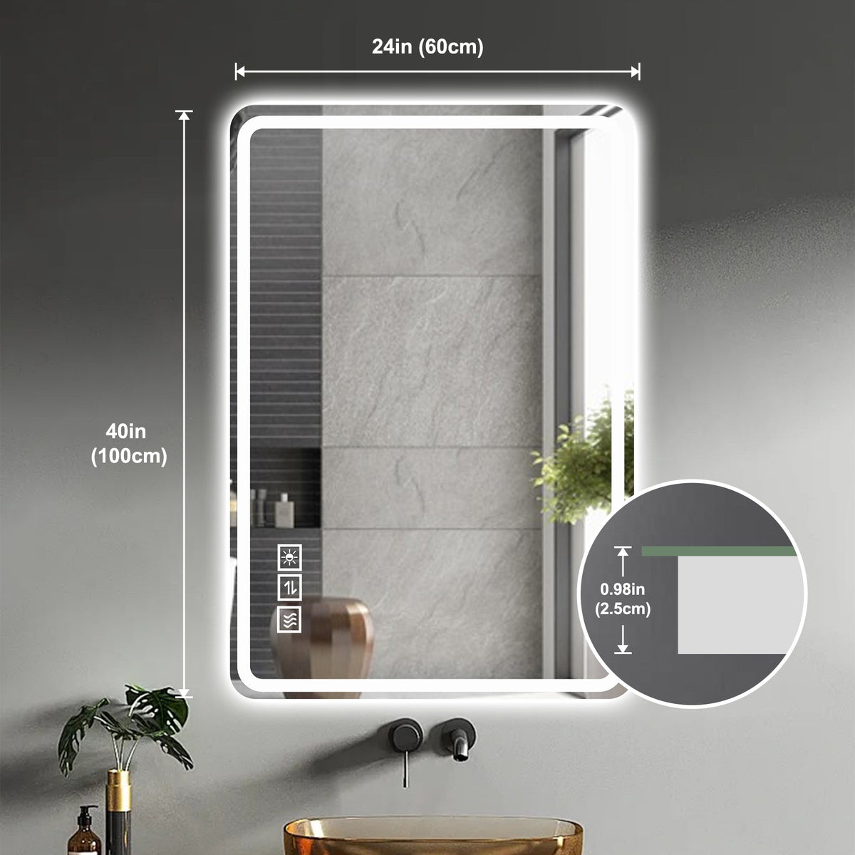 24X40 Inch LED Bathroom Mirror Vanity with Front Lights, photo 6 of 10
