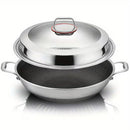 13.4-Inch Stainless Steel Double-Handled Soup Pot and Frying Pan with Lid