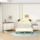 3-Pieces Bedroom Sets Twin Size Bear-Shape Platform Bed with Nightstand and Storage dresser,Cream+Walnut