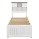 3 Pieces Wooden Captain Bedroom Set Twin Bed with Trundle, Nightstand and Dresser, White + Walnut