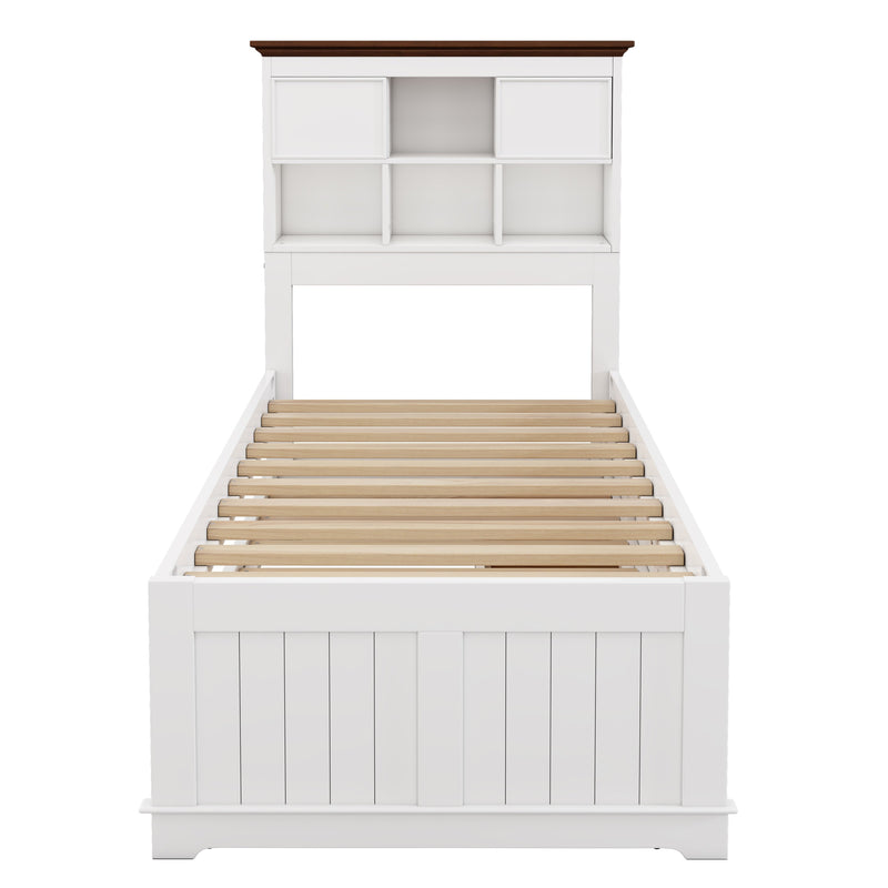 3 Pieces Wooden Captain Bedroom Set Twin Bed with Trundle, Nightstand and Dresser, White + Walnut