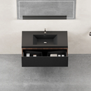 42" Floating Bathroom Vanity with Sink and Striped Storage Cabinet by HouseOfZazla