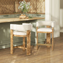 Vavona - Burl Upholstered Barrel Back Counter Height Bar Stool - Polar Off White by HouseOfZazla