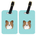 Checkerboard Blue Papillon Luggage Tag