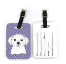 Purple Checkered Maltese Luggage Tag
