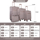 4-Piece Set (16/20/24/28), Softshell Suitcase Spinner Wheels Terylene Luggage Sets Carry On Suitcase Luggage Lightweight Durable Suitcase Khaki