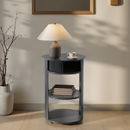 Indoor 3-Tier Metal Round Side Table with Sliding Door Cabinet by HouseOfZazla