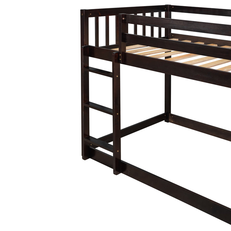 Twin over Twin Bunk Bed with 4 Drawers and 3 Shelves-Espresso