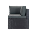 6 Pieces PE Rattan sectional Outdoor Furniture Cushioned Sofa Set with 3 Storage Under Seat Black Wicker + Dark Grey Cushion