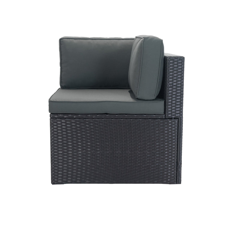 6 Pieces PE Rattan sectional Outdoor Furniture Cushioned Sofa Set with 3 Storage Under Seat Black Wicker + Dark Grey Cushion