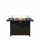 Outdoor 2 In 1 Propane Fire Pit Table With Lid & Glass Shield, Rectangular Fire Table, Lava Rock & Cover - Black by HouseOfZazla
