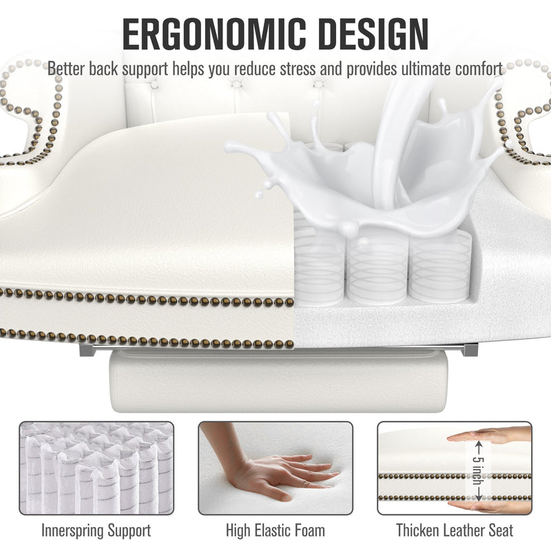 330LBS Executive Office Chair with Footstool, Ergonomic Design High Back Reclining Comfortable Desk Chair - White