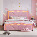 Upholstered Platform Bed & Curve Shaped And Height Adjustable Headboard, LED Light Strips by Unique Piece Furniture